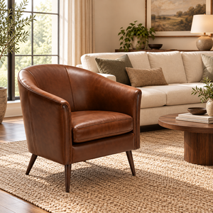 Fauteuil d'appoint rembourré marron avec pieds en bois, chaise moderne pour salon, chambre, coin lecture et hall d'hôtel - Product Image 5