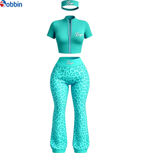 Customized Logo Women's Custom Casual <b>Pants</b> Set Custom Leopard Print Leopard-Print Flared <b>Pants</b> 3Pcs Set Women's Activewear - Product Image 4