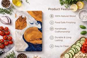 Planche à découper rectangulaire en résine de bois 100% naturelle - Durable, écologique, facile à nettoyer, passe au lave-vaisselle, pour viande, fruits, fromage - Product Image 4