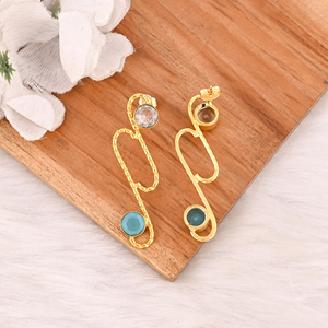 ต่างหูทองเหลืองชุบทองคริสตัลและโมราสำหรับผู้หญิงทำด้วยมือ - Product Image 5