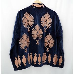 Veste élégante vintage pour femme en velours, col rond, manches longues, broderie florale, cousue à la main, respirante, 100% coton, hiver - Product Image 6
