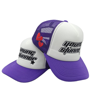 Young Gunner Mesh Trucker <b>Hat</b> <b>Purple</b> White Embroidery Logo Adjustable 6-Panel Street Style Cap - Product Image 1