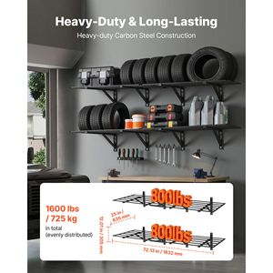 Set di 4 Scaffali a Parete in Acciaio a 2 Livelli per Garage, Unità di Stoccaggio Flottante 2 x 3 Piedi, 24 x 72 Pollici per Ripiano - Product Image 2