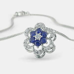 Collier pendentif en or blanc saphir avec halo floral et diamant de laboratoire - Product Image 4