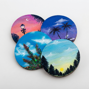 Ensemble de sous-verres ronds en MDF peints à la main avec un motif de ciel, diamètre 9 cm, épaisseur 3 mm, de REHMAN CRFAT - Product Image 6