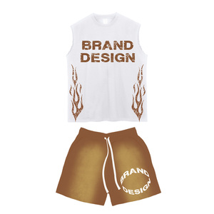 EU <b>Size</b> Tracksuit <b>Sets</b> Custom Logo Solid Color Short Sleeve <b>Joggers</b> Suit Beach Wear Two Piece Clothing Men Short <b>Sets</b> - Product Image 3