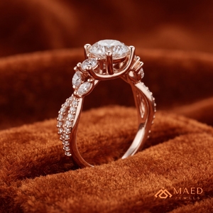 Anillo de Boda de Moissanita Redonda Brillante, Conjunto de Anillos de Compromiso en Tono Oro Rosa con Detalles Pavé, Elegante Regalo de Aniversario - Product Image 4