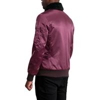Blouson bomber en nylon bordeaux pour homme, col en fausse fourrure, fermeture éclair, coupe-vent, manteau d'hiver