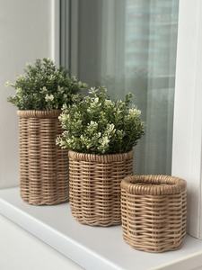 Juego de Cestas de Almacenamiento Cilíndricas de Ratán Tejido a Mano - Macetas de Mimbre Natural y Contenedores Organizadores Multiusos para el Hogar al por Mayor - Product Image 2