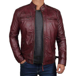 Latest Style Men's Embossed <b>Leather</b> <b>Jacket</b> Stand Collar Front Logo High Quality <b>Winter</b> Windproof Customizable Wholesale Best - Product Image 2