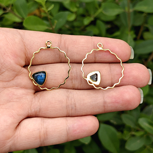 Natural Blue Labradorite Trillion Gems Connector Scalloped 18k Gold Plated Circular Brass Frame Single Bail Jewelry Components - Product Image 3