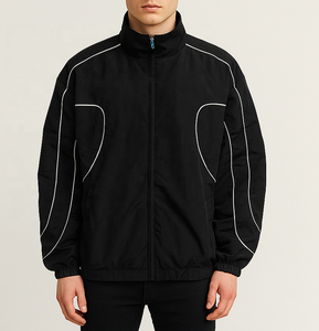 Custom Zip up Embroidered Logo Retro Nylon <b>Track</b> <b>Jacket</b> With Piping Blank Softshell Outdoor <b>Jacket</b> Windbreaker Men - Product Image 6