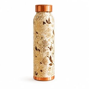 Botella de Agua de Cobre con Diseño Floral, 12 Pulgadas de Alto, Portátil, para Viajes, con Patrón Dorado y Tapa de Cobre, Cobre con Relieve Floral - Product Image 5