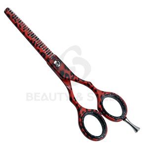 Luxury Red and Black Cheetah Salon Texturizing Scissors Vibrant Animal Print Finish with Ergonomic Handle - Product Image 1