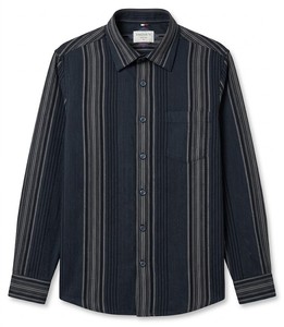 Camisa Casual de Verano para Hombre Enovate, de Doble Botonadura, Manga Larga, a Rayas, Transpirable, de Algodón Tejido - Product Image 1