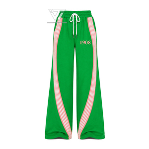 Vente en gros Alpha grec |   Kapa |   Alpha |   Vêtements de sororité AKA, pantalon de jogging à jambes larges pour femmes avec panneaux latéraux rayés tissés incurvés - Product Image 1