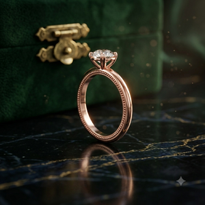 Anillo de Compromiso Solitario Redondo de Oro Rosa de Lujo para Mujer, Clásico con Seis Puntas, Joyería para Aniversario de Bodas, Regalo - Product Image 1