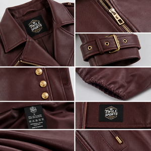 Ensemble de survêtement en cuir PU marron pour femme Twill Sports, manches longues, fermeture éclair sur le devant, coupe ample élégante pour l'automne - Product Image 5
