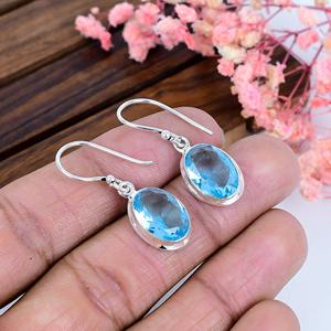 Blue Topaz Sterling <b>Silver</b> <b>Drop</b> <b>Earrings</b> Anniversary Gift Gemstone Jewelry Handmade - Product Image 4