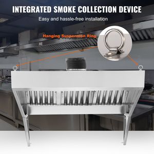 Cappa di aspirazione commerciale in acciaio inox da 6FT per Food Truck, Cappa per Rimorchio Concessionario 201 con 3 Griglie a U Rimovibili - Product Image 5
