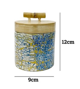 Pot de rangement en mosaïque d'œufs fait main avec couvercle en bambou tressé, boîte décorative pour la cuisine, pour thé, café, sucre, bonbons, en provenance du Vietnam - Product Image 1