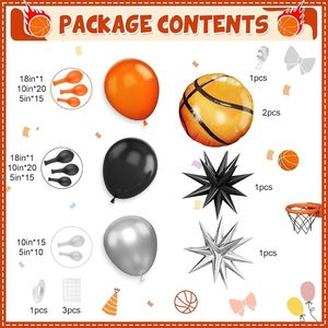 Kit de Arco de Globos Metalizados Explosión de Estrellas de Baloncesto, Guirnalda Negra, Naranja y Plateada para Decoración de Fiestas - Product Image 2