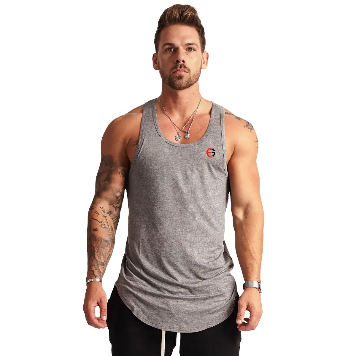 Men tank top Grey Pakistan Made Best Quality Men Quick Dry Tank Top Solid Color Custom logo men Vest top