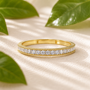 Bague d'éternité personnalisée en or 14K 18K avec diamants de laboratoire, diamant rond brillant VVS, bague Milgrain – Fabricant - Product Image 1