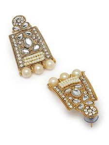 Pendientes de aleación chapados en oro con cristales de imitación y perlas de imitación, estilo vintage para mujer, conjunto de joyería para fiesta de boda - Product Image 3