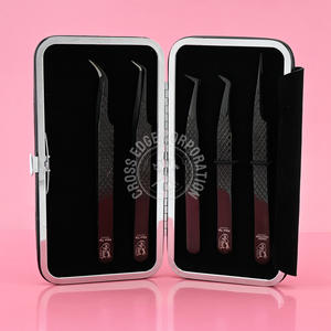 Pince à épiler professionnelle à pointe en fibre pince à cils en acier inoxydable 45 pince à épiler Volume à 90 degrés pour Extension de cils avec étui - Product Image 6