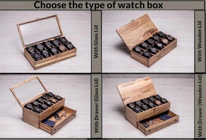 AHTE MANUEXPO UR-065 Wood Watch Box 10-Slot <b>Walnut</b> Watch Organizer <b>Drawer</b> Glass Lid Engraved Personalized Gift for Men Luxury - Product Image 5