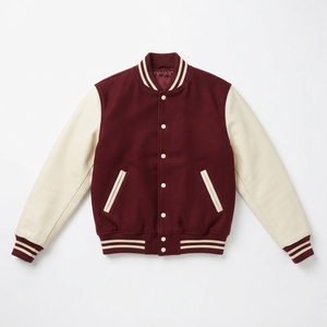 Private Label Blank Wool Body <b>Real</b> <b>Leather</b> Sleeves High School Letterman <b>Jacket</b> - Product Image 2