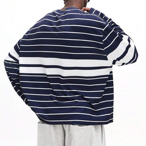 Wholesale Stylish Men's Long Sleeve Striped T-Shirt O-Neck Casual Plus Size Knitted Cotton Jersey Top Black <b>White</b> Pattern Shirt - Product Image 2