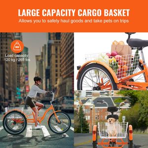Bicicleta Cruiser de Aleación de Aluminio de 24 Pulgadas, Triciclo Ajustable con Canasta para Adultos, Triciclo de Tres Ruedas con Experiencia de Conducción Cómoda - Product Image 6