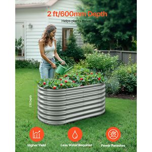 Fioriera Rialzata Ovale in Metallo Zincato 4x2x2 Piedi con Fondo Aperto, Grande Vaso per Piante - Product Image 2