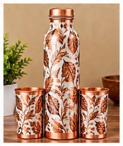 Botella de Agua de Cobre con Diseño de Hoyuelos, con Tapa y 2 Tazas a Juego, Juego de Bebidas Portátil Retro - Product Image 6