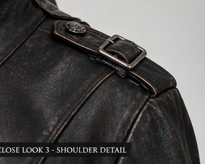 Men's Black Leather <b>Jacket</b> With Double Breasted Zipper Closure Stand Collar - Product Image 4