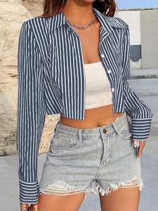 Camisa Corta con Botones y Estampado a Rayas para Uso Diario, Camisas para Mujer en Oferta, Venta al por Mayor - Product Image 4