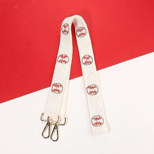 Sangle de sac légère faite à la main avec perles d'imitation, motif de couture rouge style baseball, réglable, pour épaule ou bandoulière, de remplacement - Product Image 1