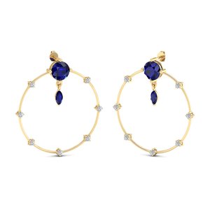 Boucles d'oreilles créoles REYES minimalistes en argent sterling 925 avec moissanite certifiée GRA et saphir bleu taille ronde – Bijoux - Product Image 1
