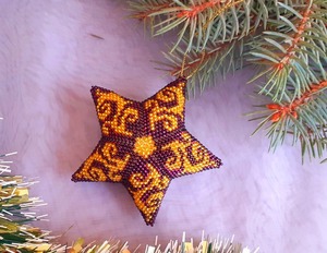 Adorno de Estrella con Cuentas Hecho a Mano con Remolinos Amarillos y Morados, Decoración Colgante para Árbol de Navidad, Decoración Festiva para el Hogar - Product Image 1