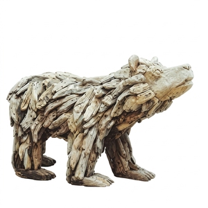 Escultura de oso de madera artesanal, estatua de animal de teca rústica de madera flotante, decoración para suelo forestal, marcos para espacios, diseño de unidades. - Product Image 1
