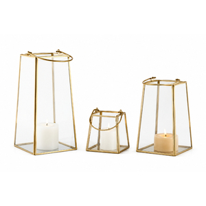 Wholesale Antique Brass Metal Candle <b>Lantern</b> <b>Set</b> of 2 Handcrafted Decorative Glass Hurricane <b>Lanterns</b> for Wedding Centerpieces - Product Image 5