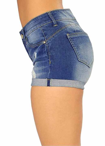 Shorts de mezclilla ajustados para mujer, de cintura media, rasgados, de alta calidad, estilo urbano, para verano - Product Image 3