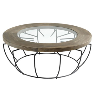 Italian Hotel Furniture Latest Design Metal and Glass Wood Top Round Shape Black Finish Coffee Table - Product Image 1
