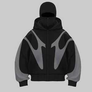 Sudadera con capucha oversize de invierno para hombre, azul marino con bloques de color, bordado y estampado digital, estilo streetwear, manga regular - Product Image 3