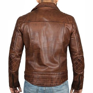 เสื้อแจ็คเก็ตหนังสีน้ำตาลสไตล์คาเฟ่เรเซอร์สำหรับผู้ชาย - Product Image 3