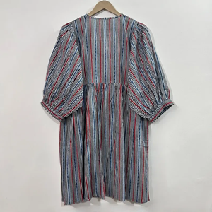 Vestido Casual Midi para Mujer, Tejido 100% Algodón, Liso, Manga Corta, Cintura Imperio, Estilo Babydoll, Cuello en V, Holgado, Funcional - Product Image 2