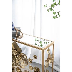 Consolle Dorata 99,75 cm x 30,5 cm x 77,5 cm con Piano in Vetro a Specchio, Tavolo Moderno per Ingresso, Soggiorno o Foyer - Product Image 3