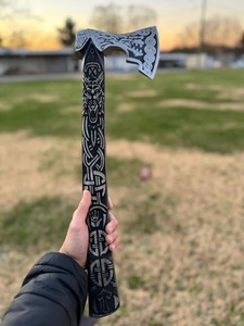 Norse Design Tomahawk <b>Axe</b> Forged Steel Wood <b>Handle</b> 18-19 Inch Survival Tool Custom Engraved Pattern Viking Style - Product Image 2